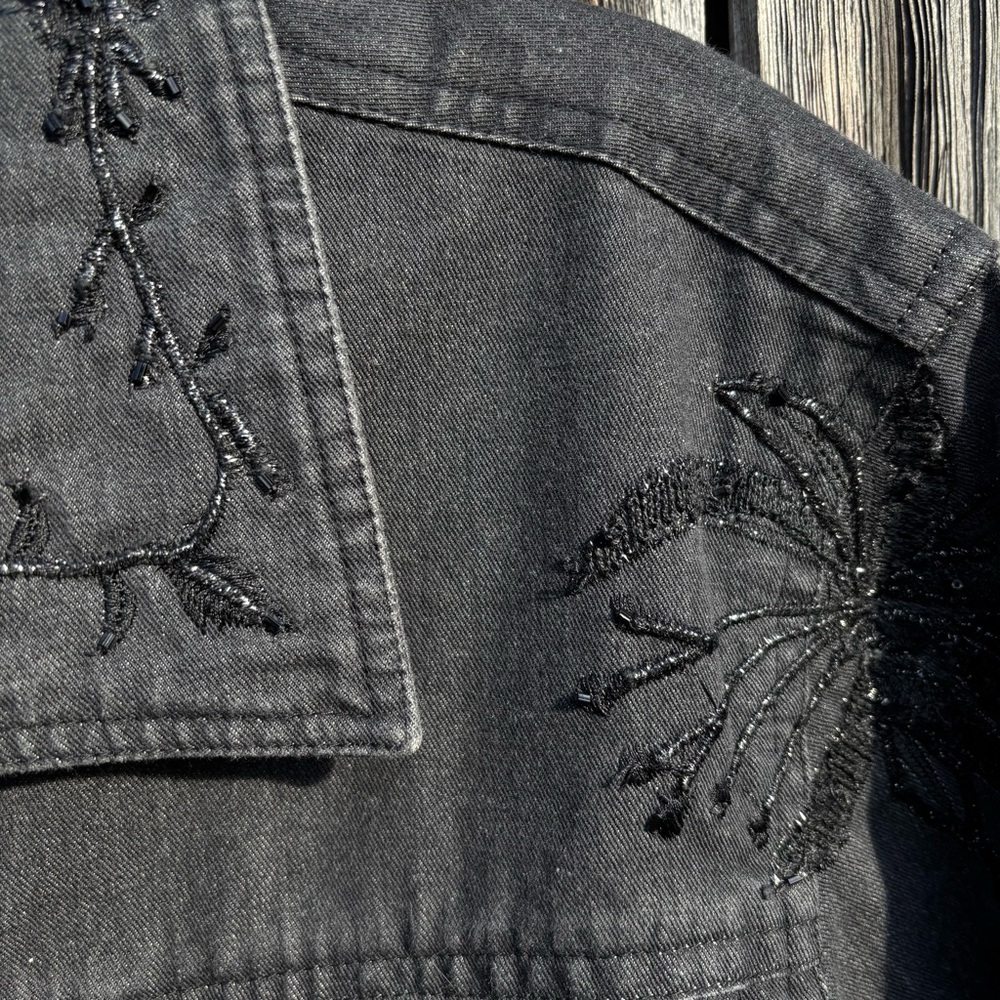 Coldwater Creek Charcoal Embroidered Jean Jacket 100% Cotton size XL - Picture 5 of 9